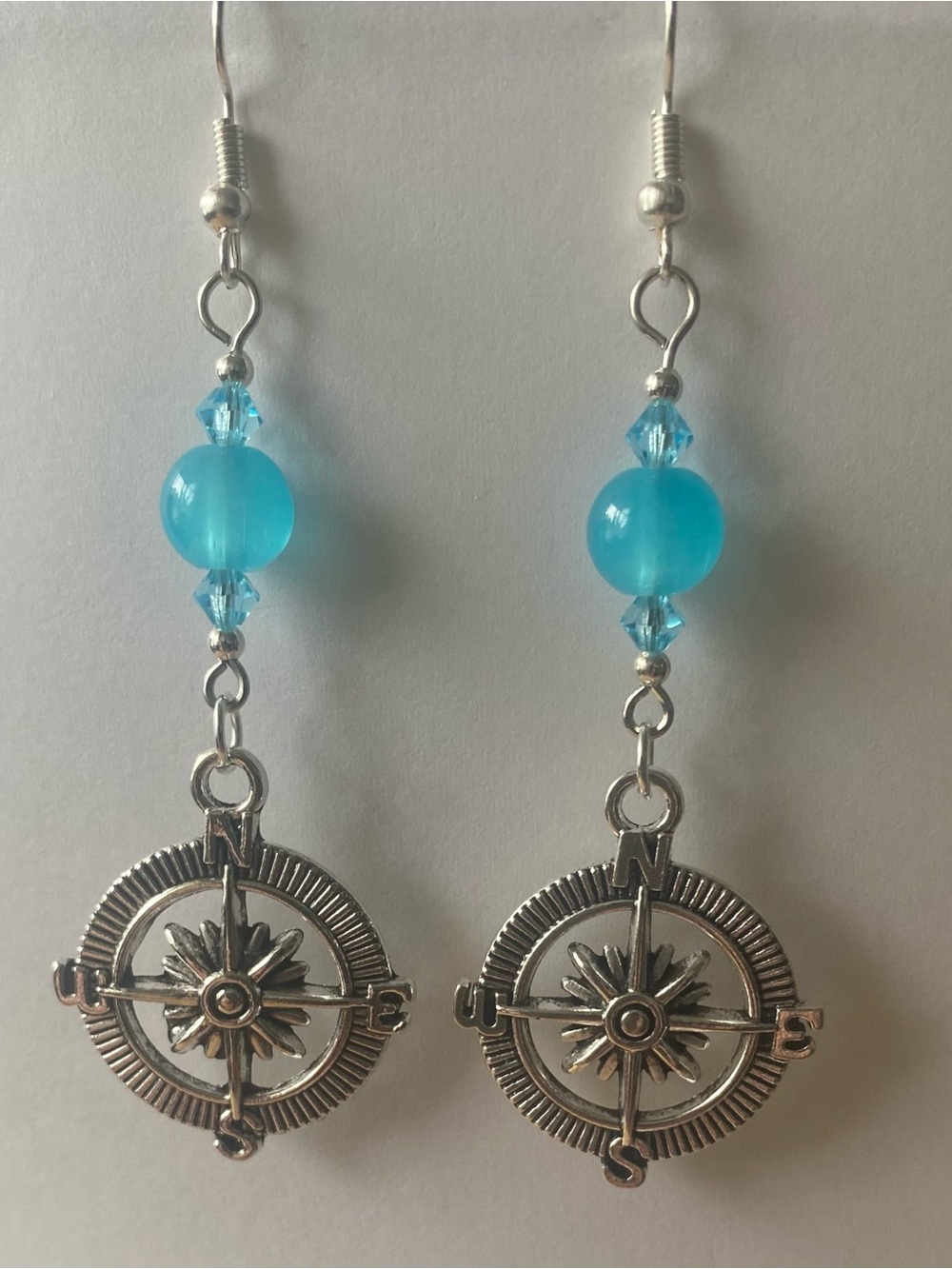 Rose Compass with Caribbean Blue Glass and Precosia Crystal Bead Earrings